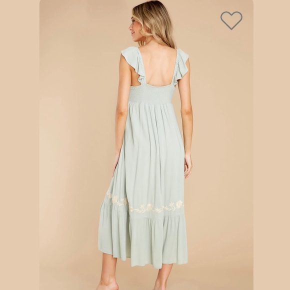 Sage Green Embroidered Floral Maxi Dress - Picture 4 of 6